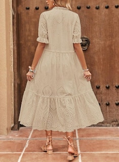 Foto 2 | Foto 2 | Vestido Chouyatou Para Mujer, Estilo Bohemio, Bordado Bohemio, Con Ojales, Color Caqui - Venta Internacional.