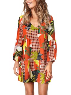 Foto 1 | Foto 1 | Vestido Túnica Amoretu Plisado Con Cuello En V Y Manga Linterna, Naranja - Venta Internacional.