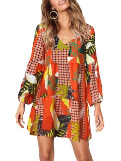 Foto 2 | Foto 2 | Vestido Túnica Amoretu Plisado Con Cuello En V Y Manga Linterna, Naranja - Venta Internacional.