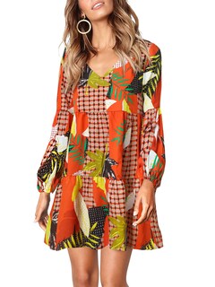 Foto 3 | Foto 3 | Vestido Túnica Amoretu Plisado Con Cuello En V Y Manga Linterna, Naranja - Venta Internacional.