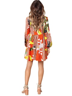 Foto 5 | Foto 5 | Vestido Túnica Amoretu Plisado Con Cuello En V Y Manga Linterna, Naranja - Venta Internacional.