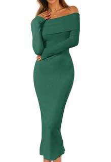 Foto 1 | Foto 1 | Vestido Tipo Suéter Merokeety Para Mujer Con Hombros Descubiertos, Color Verde Oscuro, Xl - Venta Internacional.