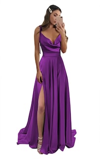 Foto 1 | Foto 1 | Vestido De Fiesta Monvelli De Satén Con Cuello Vuelto, Sin Espalda Y Abertura, Morado - Venta Internacional.