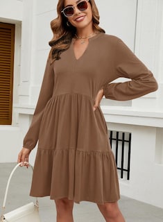 Foto 4 | Foto 4 | Vestido Qacohu 2024 Con Cuello En V, Camisa, Para Mujer, Primavera Y Otoño - Venta Internacional.