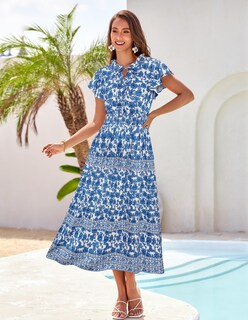 Foto 2 | Foto 2 | Vestido Largo Grace Karin Para Mujer, Estampado Floral, Playa, Blanco Y Azul - Venta Internacional.