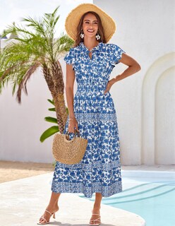 Foto 4 | Foto 4 | Vestido Largo Grace Karin Para Mujer, Estampado Floral, Playa, Blanco Y Azul - Venta Internacional.