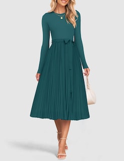 Foto 2 | Foto 2 | Vestido Midi Zesica De Otoño, Manga Larga, Punto Plisado, Verde Azulado, Mujer - Venta Internacional.