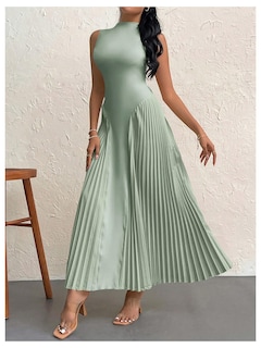 Foto 4 | Foto 4 | Vestido Largo Soly Hux Sin Mangas Plisado Línea A Verde Para Mujer - Venta Internacional.