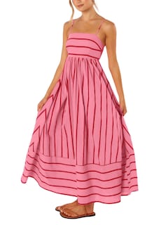 Foto 1 | Foto 1 | Vestido Largo Chouyatou Para Mujer, Con La Espalda Rayada, Fruncido, Color Rojo Sandía - Venta Internacional.