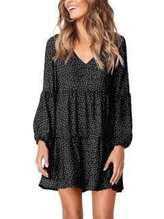 Foto 1 | Foto 1 | Vestido Tipo Túnica Amoretu, Cuello En V Profundo, Holgado, Con Minipuntos, Negro - Venta Internacional.