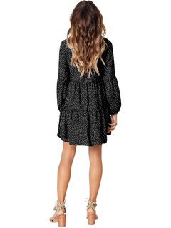 Foto 3 | Foto 3 | Vestido Tipo Túnica Amoretu, Cuello En V Profundo, Holgado, Con Minipuntos, Negro - Venta Internacional.