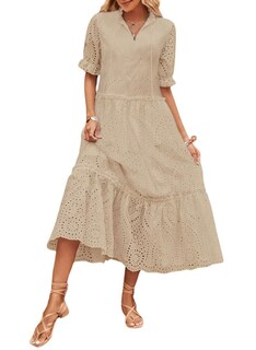 Foto 1 | Foto 1 | Vestido Chouyatou Para Mujer, Estilo Bohemio, Bordado Y Ojales, De Verano - Venta Internacional.