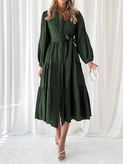 Foto 3 | Foto 3 | Vestido Mascomoda Para Mujer, Manga Larga, Otoño 2024, Midi, Verde Oscuro - Venta Internacional.