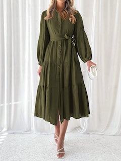 Foto 3 | Foto 3 | Vestido Mascomoda Para Mujer, Otoño 2024, Manga Larga, Midi, Verde Militar - Venta Internacional.