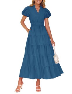 Foto 1 | Foto 1 | Vestido Largo Zesica Casual De Verano Con Cuello En V Y Volantes Escalonados Para Mujer - Venta Internacional.