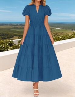 Foto 2 | Foto 2 | Vestido Largo Zesica Casual De Verano Con Cuello En V Y Volantes Escalonados Para Mujer - Venta Internacional.
