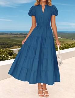 Foto 3 | Foto 3 | Vestido Largo Zesica Casual De Verano Con Cuello En V Y Volantes Escalonados Para Mujer - Venta Internacional.