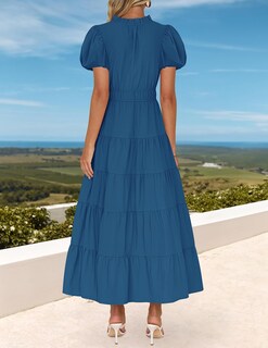 Foto 4 | Foto 4 | Vestido Largo Zesica Casual De Verano Con Cuello En V Y Volantes Escalonados Para Mujer - Venta Internacional.