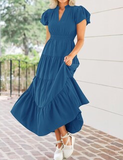 Foto 6 | Foto 6 | Vestido Largo Zesica Casual De Verano Con Cuello En V Y Volantes Escalonados Para Mujer - Venta Internacional.