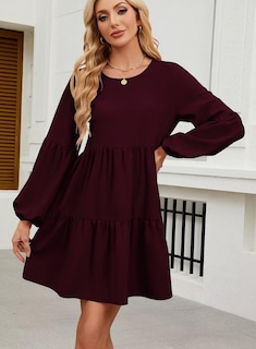 Foto 3 | Foto 3 | Vestido Qacohu, Túnica De Manga Larga, Tamaño Mini, Otoño 2024, Rojo Vino, S - Venta Internacional.