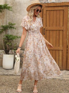 Foto 4 | Foto 4 | Vestido Largo Anrabess De Verano Con Cuello En V Y Estampado Floral De Chifón Para Mujer - Venta Internacional.