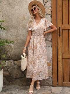 Foto 5 | Foto 5 | Vestido Largo Anrabess De Verano Con Cuello En V Y Estampado Floral De Chifón Para Mujer - Venta Internacional.