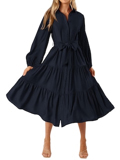 Foto 1 | Foto 1 | Vestido Mascomoda Para Mujer, Otoño 2024, Manga Larga, Midi, Azul Marino - Venta Internacional.