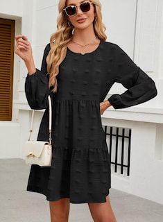 Foto 4 | Foto 4 | Vestido Casual Qacohu 2024 Con Lunares Suizos, Túnica, Manga Linterna, Mujer - Venta Internacional.