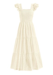 Foto 1 | Foto 1 | Vestido Largo Prettygarden Para Mujer Con Cuello Cuadrado Y Ojales, Color Beige - Venta Internacional.