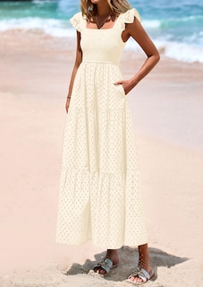 Foto 3 | Foto 3 | Vestido Largo Prettygarden Para Mujer Con Cuello Cuadrado Y Ojales, Color Beige - Venta Internacional.