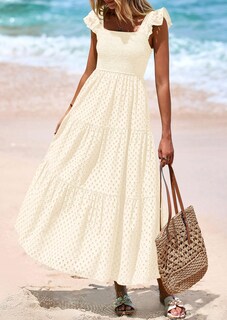 Foto 4 | Foto 4 | Vestido Largo Prettygarden Para Mujer Con Cuello Cuadrado Y Ojales, Color Beige - Venta Internacional.