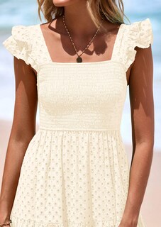 Foto 5 | Foto 5 | Vestido Largo Prettygarden Para Mujer Con Cuello Cuadrado Y Ojales, Color Beige - Venta Internacional.