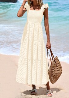 Foto 7 | Foto 7 | Vestido Largo Prettygarden Para Mujer Con Cuello Cuadrado Y Ojales, Color Beige - Venta Internacional.