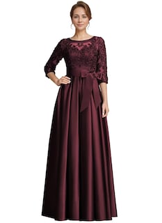 Foto 1 | Foto 1 | Vestido Largo De Encaje Satinado Burdeos Raomiao Para Madre De La Novia - Venta Internacional.