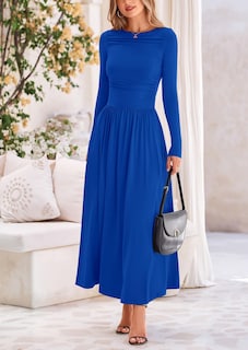 Foto 4 | Foto 4 | Vestido Largo Prettygarden Para Mujer, Primavera De 2025, Fruncido, Azul Real - Venta Internacional.