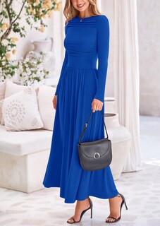Foto 6 | Foto 6 | Vestido Largo Prettygarden Para Mujer, Primavera De 2025, Fruncido, Azul Real - Venta Internacional.