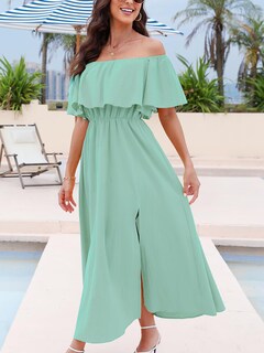 Foto 3 | Foto 3 | Vestido Largo Cupshe Para Mujer, Cuello Descubierto, Manga Corta, Color Menta - Venta Internacional.
