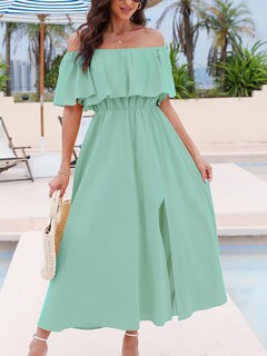 Foto 4 | Foto 4 | Vestido Largo Cupshe Para Mujer, Cuello Descubierto, Manga Corta, Color Menta - Venta Internacional.
