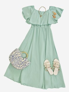 Foto 5 | Foto 5 | Vestido Largo Cupshe Para Mujer, Cuello Descubierto, Manga Corta, Color Menta - Venta Internacional.