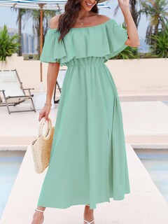 Foto 7 | Foto 7 | Vestido Largo Cupshe Para Mujer, Cuello Descubierto, Manga Corta, Color Menta - Venta Internacional.