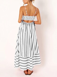 Foto 3 | Foto 3 | Vestido Largo Chouyatou Para Mujer, A Rayas, Espalda Fruncida, Negro Y Blanco - Venta Internacional.