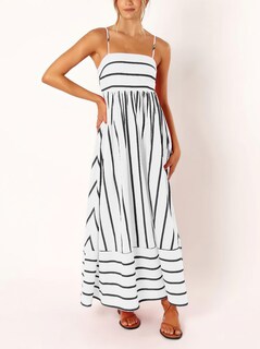 Foto 4 | Foto 4 | Vestido Largo Chouyatou Para Mujer, A Rayas, Espalda Fruncida, Negro Y Blanco - Venta Internacional.