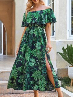 Foto 4 | Foto 4 | Vestido Cupshe Summer Para Mujer En Forma De A Con Hombros Descubiertos, Maxi Verde - Venta Internacional.