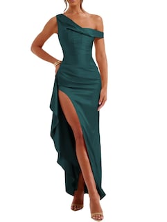 Foto 1 | Foto 1 | Vestido Largo De Satén Plisado Para Invitados A La Boda, Vestido De Fiesta De Satén Lphirkut - Venta Internacional.