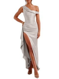 Foto 1 | Foto 1 | Vestido Largo De Fiesta Lphirkut Con Diseño De Sirena Satinado Plateado Para Mujer - Venta Internacional.