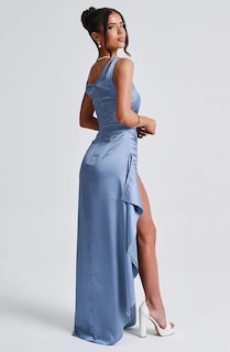 Foto 5 | Foto 5 | Vestido Largo De Fiesta Lphirkut Con Diseño De Sirena Satinado Plateado Para Mujer - Venta Internacional.