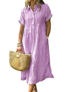 Foto 1 | Foto 1 | Vestido Camisero Chouyatou Para Mujer De Verano A Rayas Color Morado - Venta Internacional.