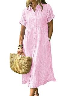 Foto 1 | Foto 1 | Vestido Camisero Chouyatou Para Mujer A Rayas Midi Rosa - Venta Internacional.