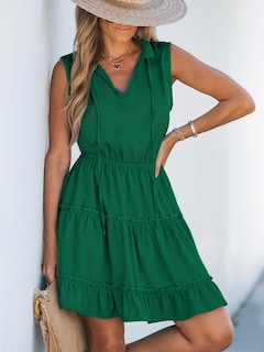 Foto 3 | Foto 3 | Vestido Cupshe Para Mujer Cuello Anudado Sin Mangas Con Volantes Escalonados Verde L - Venta Internacional.