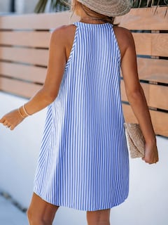 Foto 2 | Foto 2 | Vestido De Verano Cupshe 2025 Sin Mangas Con Cuello En V A Rayas Azul L - Venta Internacional.